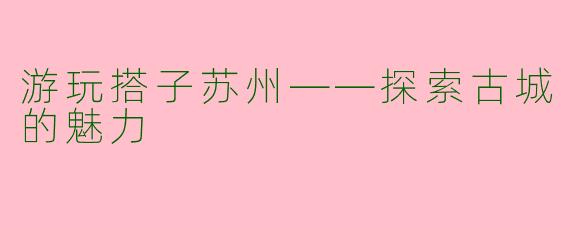 游玩搭子苏州——探索古城的魅力