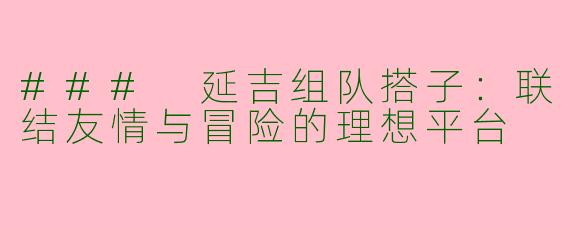 ### 延吉组队搭子：联结友情与冒险的理想平台