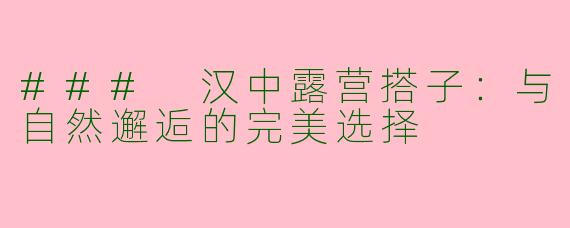 ### 汉中露营搭子：与自然邂逅的完美选择