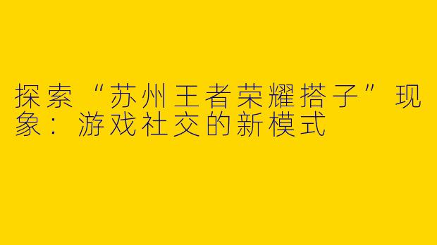 探索“苏州王者荣耀搭子”现象：游戏社交的新模式