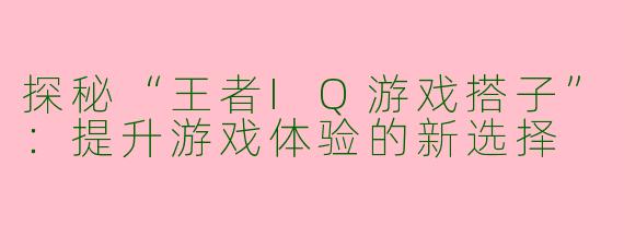 探秘“王者IQ游戏搭子”：提升游戏体验的新选择