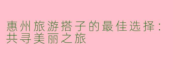 惠州旅游搭子的最佳选择：共寻美丽之旅