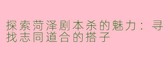 探索菏泽剧本杀的魅力：寻找志同道合的搭子