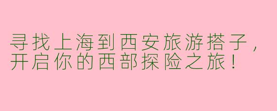寻找上海到西安旅游搭子，开启你的西部探险之旅！
