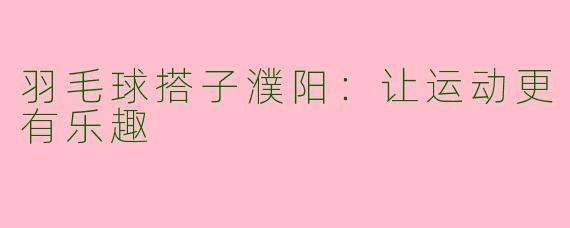 羽毛球搭子濮阳：让运动更有乐趣