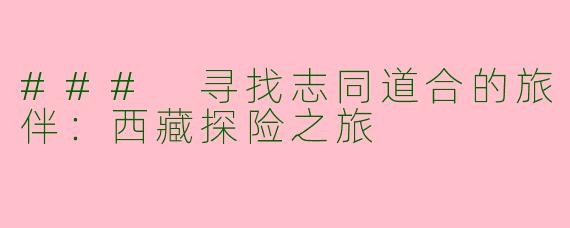 ### 寻找志同道合的旅伴：西藏探险之旅