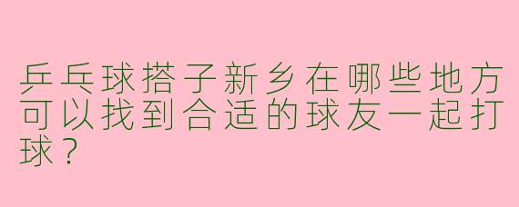 乒乓球搭子新乡在哪些地方可以找到合适的球友一起打球？