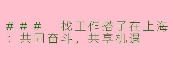 ### 找工作搭子在上海：共同奋斗，共享机遇