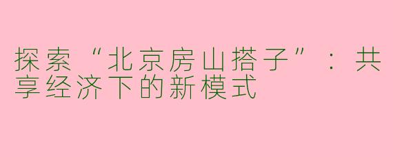 探索“北京房山搭子”：共享经济下的新模式