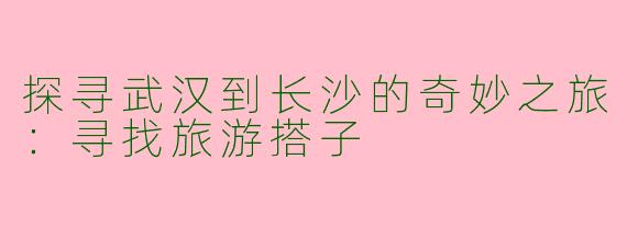 探寻武汉到长沙的奇妙之旅：寻找旅游搭子