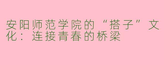 安阳师范学院的“搭子”文化:连接青春的桥梁