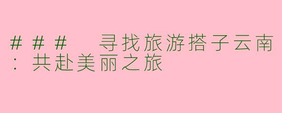 ### 寻找旅游搭子云南：共赴美丽之旅