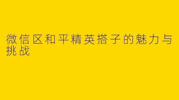 微信区和平精英搭子的魅力与挑战