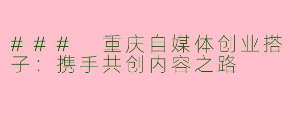 ### 重庆自媒体创业搭子：携手共创内容之路