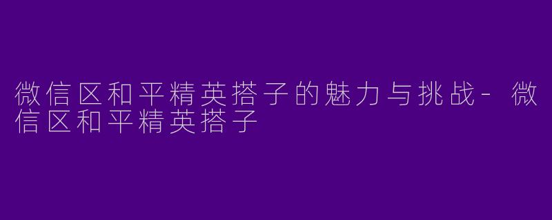 微信区和平精英搭子的魅力与挑战-微信区和平精英搭子