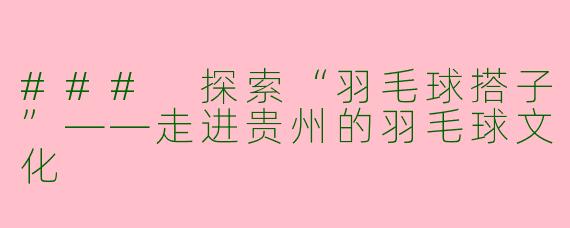 ### 探索“羽毛球搭子”——走进贵州的羽毛球文化