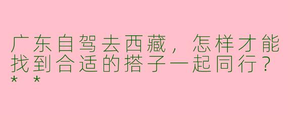 广东自驾去西藏，怎样才能找到合适的搭子一起同行？**