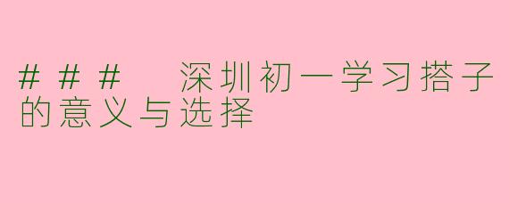 ### 深圳初一学习搭子的意义与选择