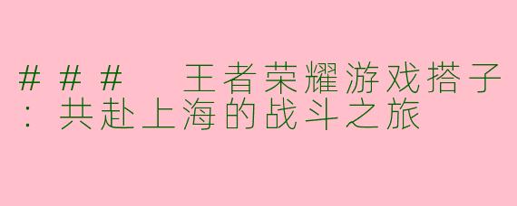 ### 王者荣耀游戏搭子：共赴上海的战斗之旅