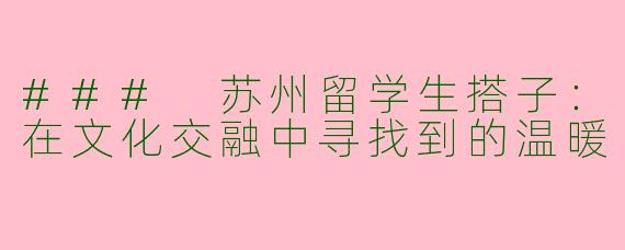 ### 苏州留学生搭子：在文化交融中寻找到的温暖