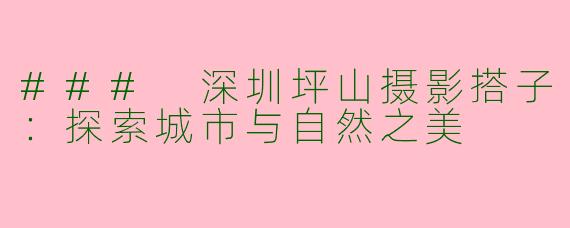 ### 深圳坪山摄影搭子：探索城市与自然之美