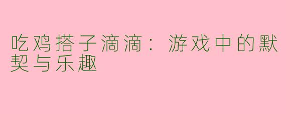 吃鸡搭子滴滴：游戏中的默契与乐趣