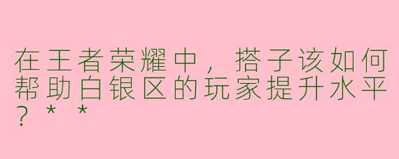 在王者荣耀中，搭子该如何帮助白银区的玩家提升水平？**