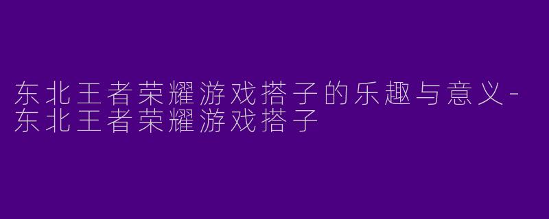 东北王者荣耀游戏搭子的乐趣与意义-东北王者荣耀游戏搭子