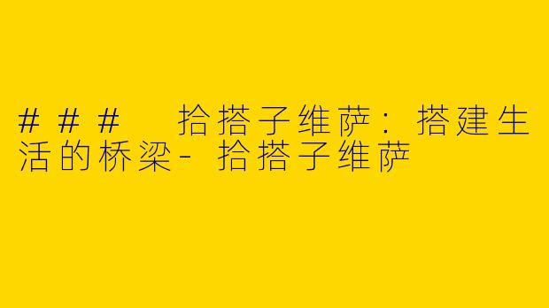 ### 拾搭子维萨：搭建生活的桥梁