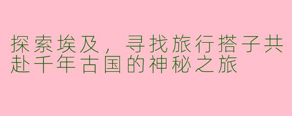 探索埃及，寻找旅行搭子共赴千年古国的神秘之旅