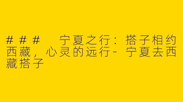 ### 宁夏之行：搭子相约西藏，心灵的远行-宁夏去西藏搭子