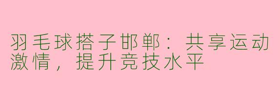 羽毛球搭子邯郸：共享运动激情，提升竞技水平