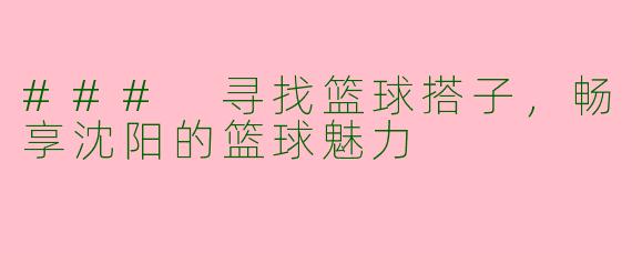 ### 寻找篮球搭子，畅享沈阳的篮球魅力
