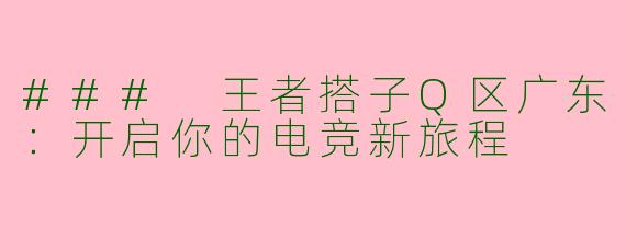 ### 王者搭子Q区广东：开启你的电竞新旅程