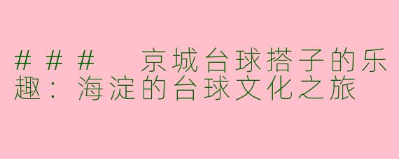 ### 京城台球搭子的乐趣：海淀的台球文化之旅