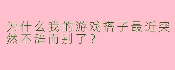 为什么我的游戏搭子最近突然不辞而别了？