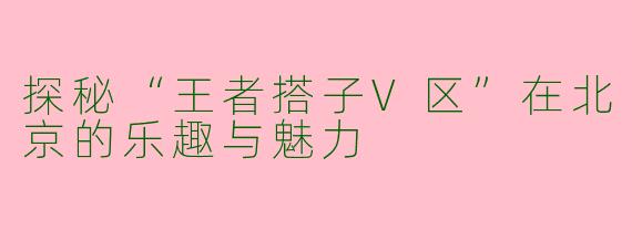 探秘“王者搭子V区”在北京的乐趣与魅力