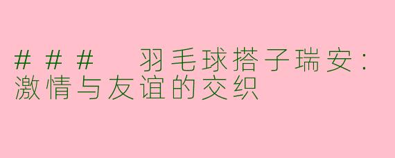 ### 羽毛球搭子瑞安：激情与友谊的交织