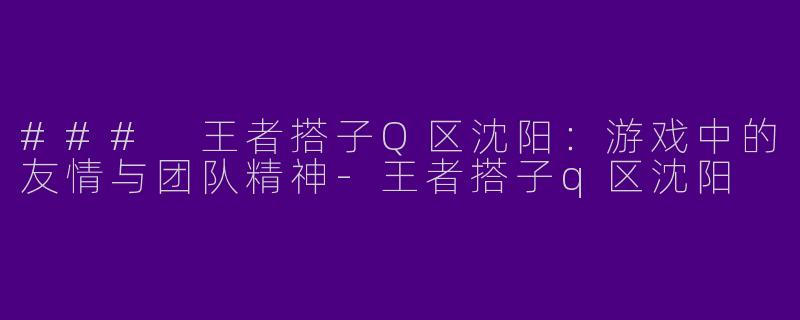 ### 王者搭子Q区沈阳：游戏中的友情与团队精神
