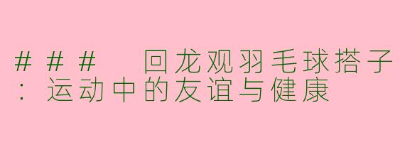 ### 回龙观羽毛球搭子：运动中的友谊与健康