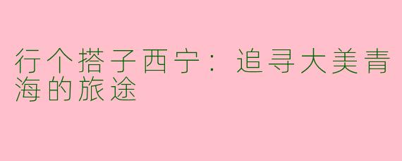 行个搭子西宁：追寻大美青海的旅途