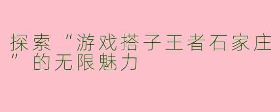 探索“游戏搭子王者石家庄”的无限魅力
