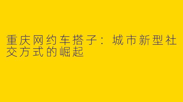 重庆网约车搭子：城市新型社交方式的崛起