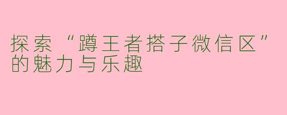 探索“蹲王者搭子微信区”的魅力与乐趣