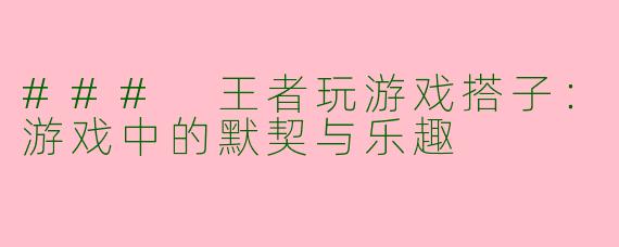 ### 王者玩游戏搭子：游戏中的默契与乐趣