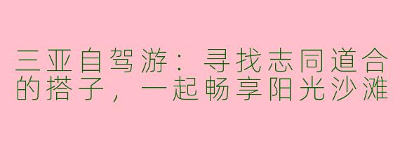三亚自驾游：寻找志同道合的搭子，一起畅享阳光沙滩