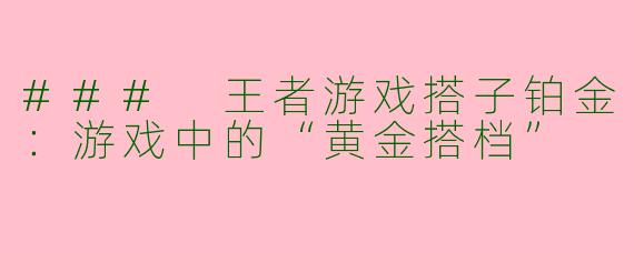 ### 王者游戏搭子铂金：游戏中的“黄金搭档”