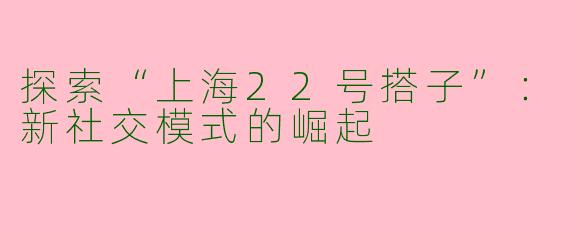 探索“上海22号搭子”：新社交模式的崛起