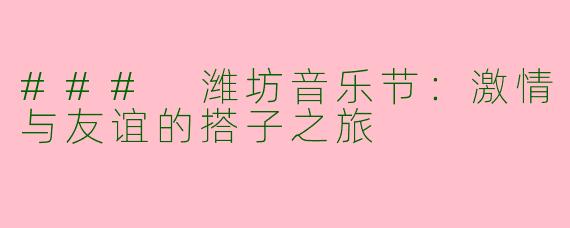 ### 潍坊音乐节：激情与友谊的搭子之旅