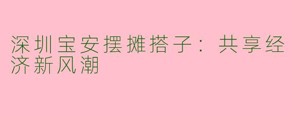 深圳宝安摆摊搭子：共享经济新风潮